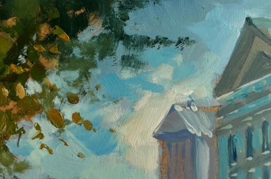 Image 1 of Originales Ölgemälde: Herbstliche Straßenlandschaft – Der Rhythmus der zentralen Straße der Stadt