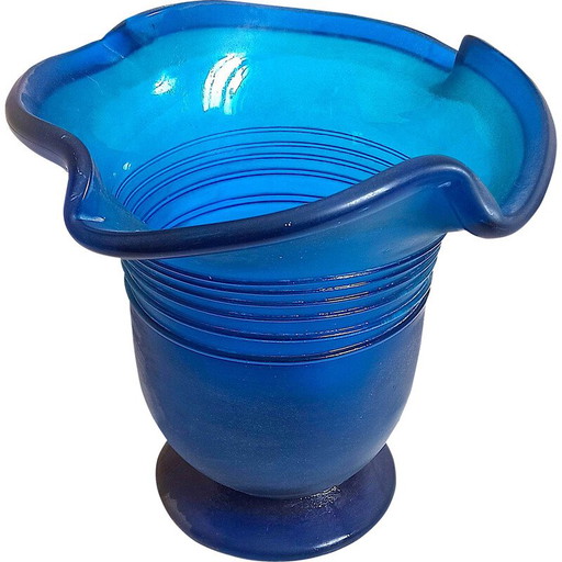 Vase d'extérieur vintage en verre de Murano bleu givré, 1970