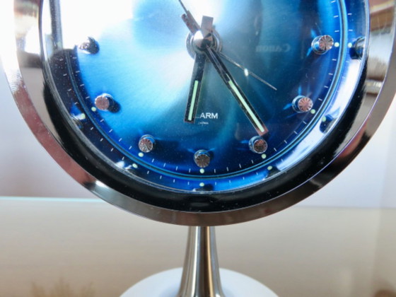 RHYTHM alarm clock Japan, tulip base, 1970, pop, space age, Decorative Objects, Plastic, Blue (photo 2 of 13)