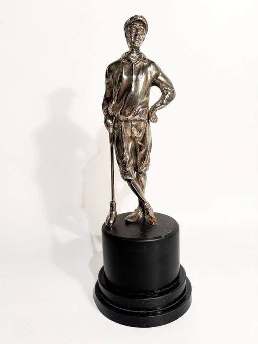 1970s Silver-plated Metal Golfer Sculpture – beeldhouwkunst