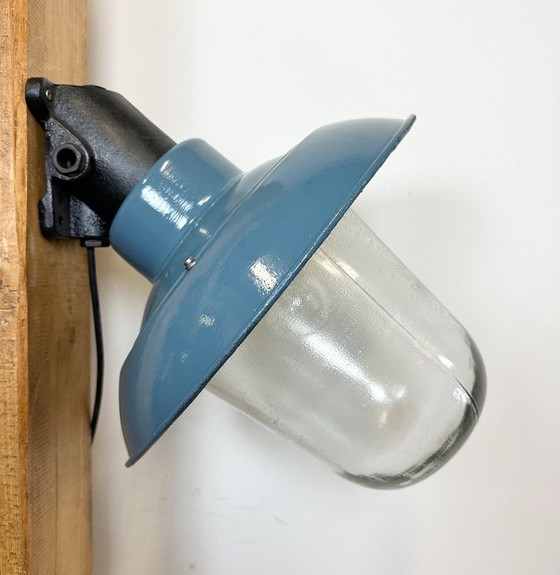 Image 1 of Industrial Blue Painted Factory Lamp Wall Light from Elektrosvit, 1960s