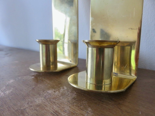 Pair of solid brass candlesticks, Denmark, 1970s