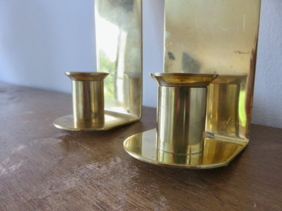 Image 1 of Paar Kerzenhalter aus massivem Messing, Dänemark, 70er Jahre