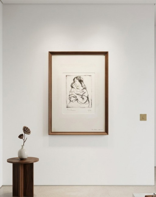 Gravure des années 1960, Milluzzo, Italie, Mère et enfant