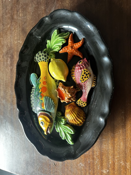 Majolica wall plate by Palissy Vallauris About 1950