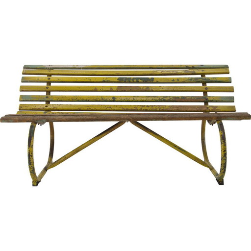 Banc vintage en bois et en fer, années 1920