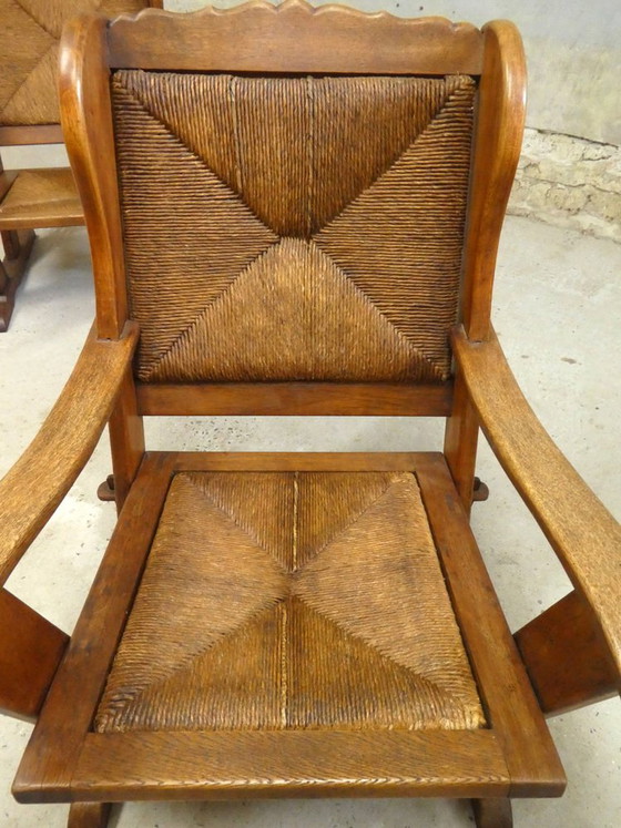 Armchairs in Oak and Straw, France, 1950s, Set of 2 (photo 3 of 5)