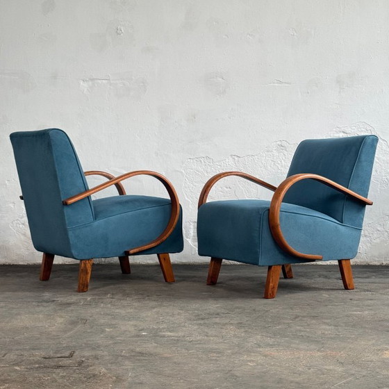 Image 1 of Pair of Halabala H-410 Lounge Chairs, Fully Restored, 1930s