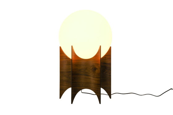 Image 1 of Abat-jour globe vintage avec base en bois sculptée