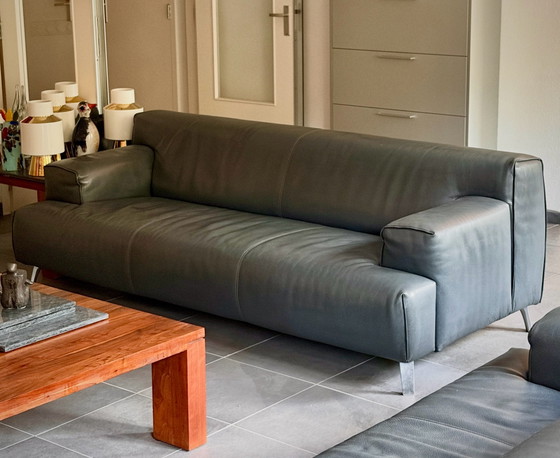 Original Leolux Oscar Dreisitzer Sofa., 3-5 Sitzer Sofas, Leder, Grau (Foto 5 von 5)