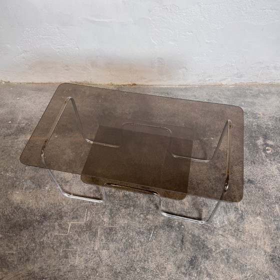 Image 1 of Hungarian Two-Tier Glass Bauhaus Coffee Table – Original Condition