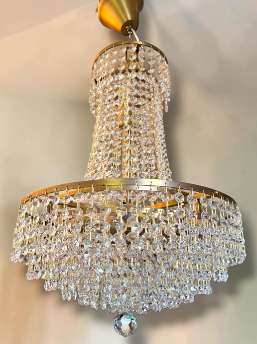 Vintage Hollywood Regency Kristallen Kroonluchter – Crystal, Brass (photo 2 of 6)