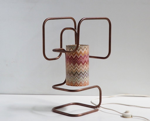 Lampadaire/table en cuivre/ombre Tissu Missoni