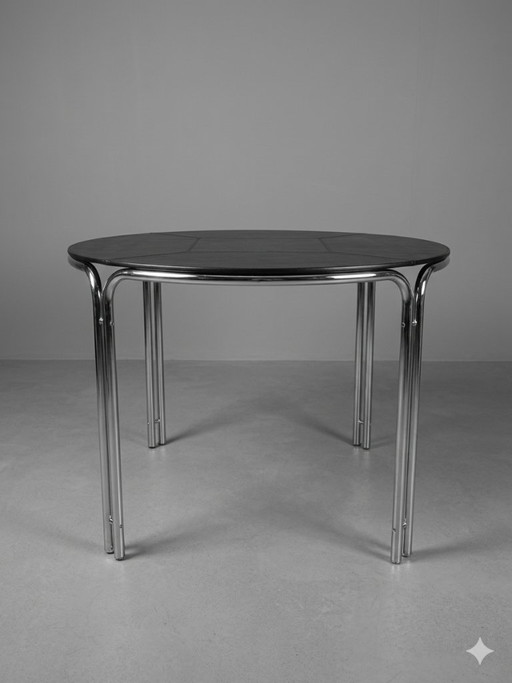 Vintage design eettafel - chroom & rookglas