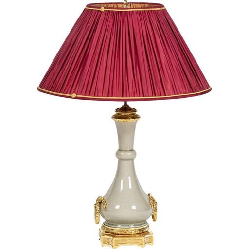 Lámpara vintage francesa de bronce y porcelana, década de 1880