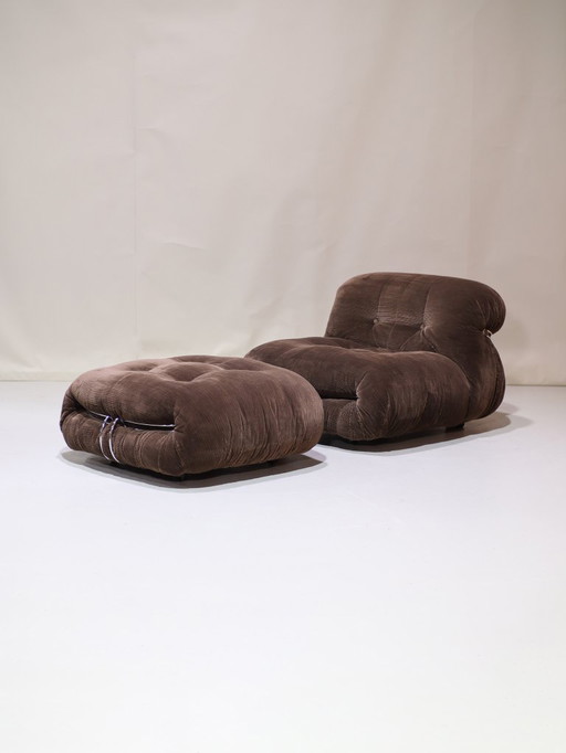 Soriana Sessel und Hocker Cassina braun Italien 1970er