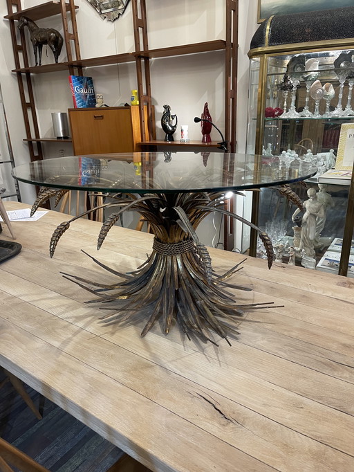 Table basse aux épis de blé, vintage " coco Chanel " par Goossens circa 1970