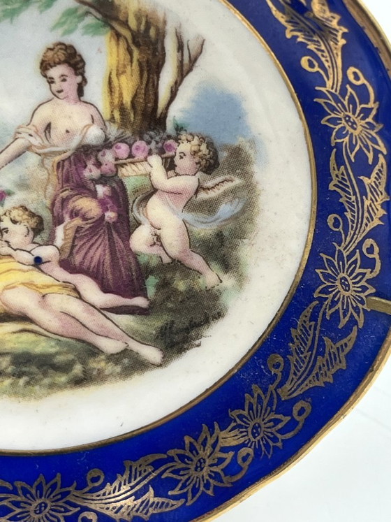 Trio of Singer Limoges Porcelain Mini Plates, Decorative Objects, Ceramic, Metal, Blue, Vintage (photo 5 of 13)
