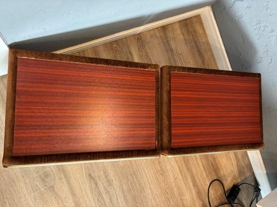 Ruf International Nightstands, Pair Mirrored Bedside Tables 1970s, Wood, Velvet, Brown (photo 5 of 8)