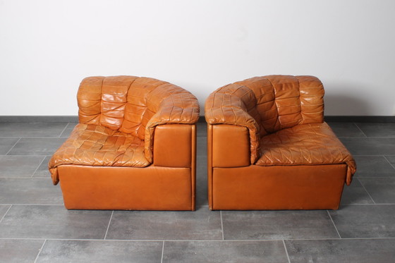 Image 1 of Lounge Set In Cognac Leather With Coffee Table By De Sede