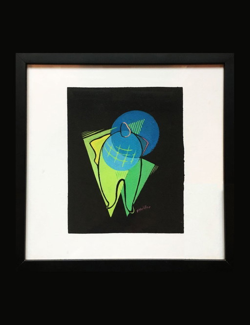 Kubistische compositie op zwart papier. Frankrijk, jaren 1950.