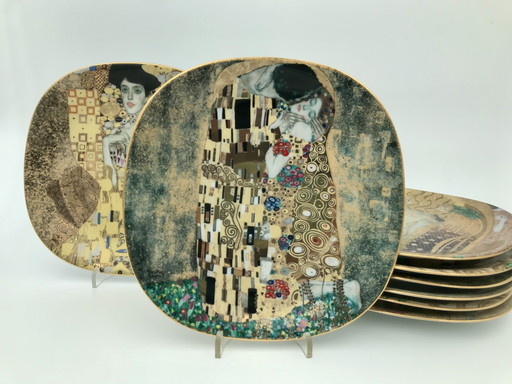 Set of 8 Gustav Klimt porcelain collectible plates, with certificates