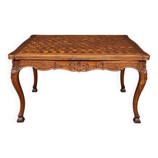 Table antique style Louis XV. Chêne massif.