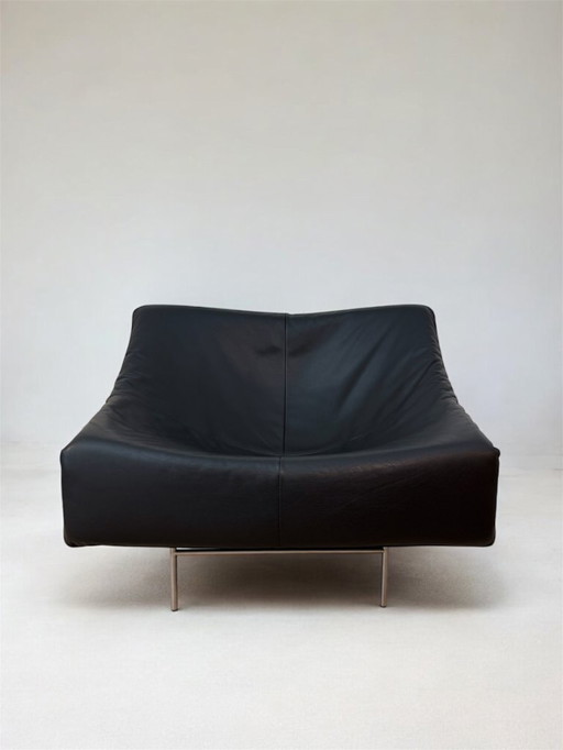 Sedia a farfalla Montis in pelle nera e acciaio inox