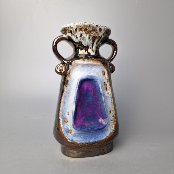 Image 1 of Vintage West German Fat Lava Vase Made by Walter Becht, Shape number WB 149/23, Colours : Violet, blanc et brun