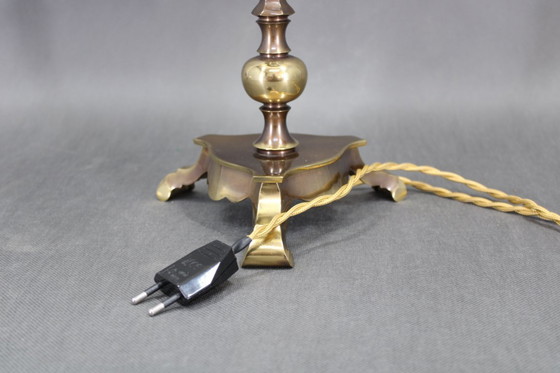 Image 1 of 1940s Restored Brass Table Lamp with Glass Shade