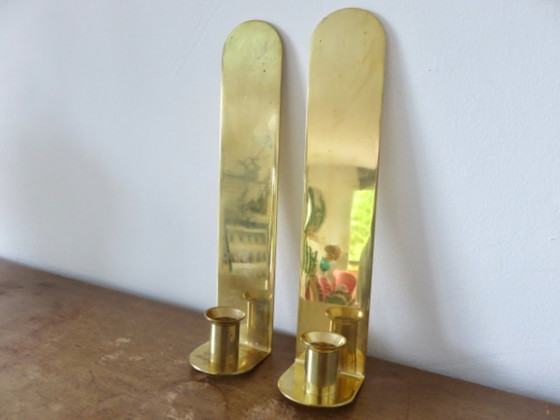 Image 1 of Paar Kerzenhalter aus massivem Messing, Dänemark, 70er Jahre