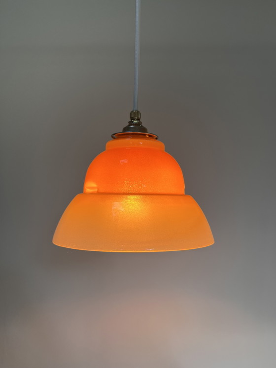 Vintage Tweekleurige Oranje Glazen Klok Hanglamp – Hanglampen, Glass (photo 7 of 9)