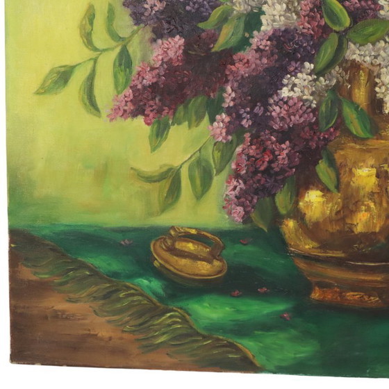 Large Colorful Floral Still Life with Lilacs Painting 90x70cm – Paintings & Drawings, Canvas, Vintage (photo 11 of 15)