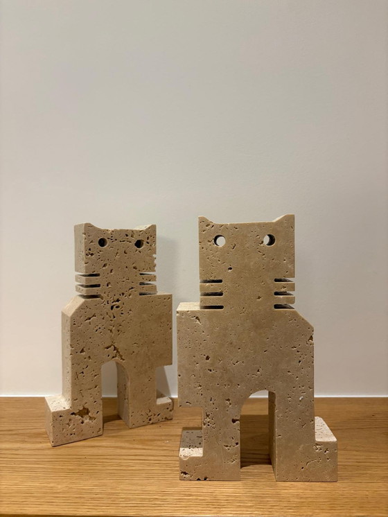 Image 1 of Coppia di gatti in travertino, Fratelli Mannelli, Italia, anni '70