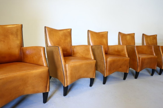 Image 1 of 8x Model Bergere Bart van Bekhoven for Artistiek Breda sheepskin dining chairs