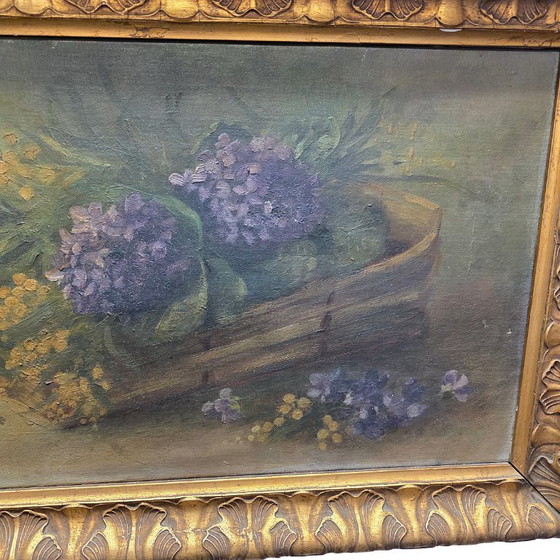 Image 1 of Antikes Ölgemälde eines Blumenstilllebens, Initialen ML.B., Anfang des 20. Jahrhunderts