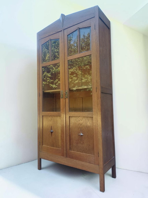 Antieke Kast Amsterdamse School Vitrinekast – vitrinekasten, Wood, Glass