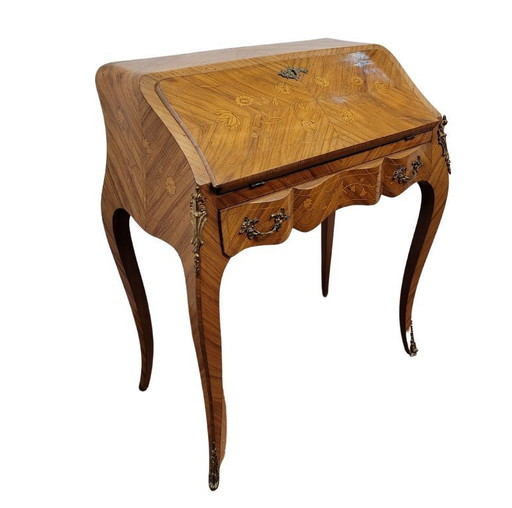 Kleines Bureau à pente / d'âne, Stil Louis XV, Blumeneinlegearbeiten, Napoleon III, 19. Jh. - Frankreich
