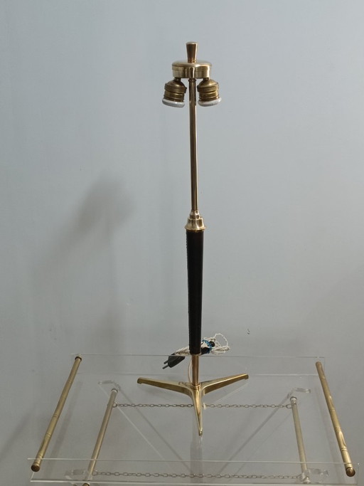 Met leer beklede messing lamp van Jacques Adnet, jaren 1950 – tafellampen, Leather, Brass (photo 2 of 12)