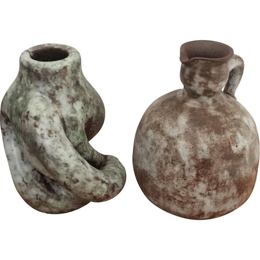 Pair of vintage glazed ceramic vases by Alexandre Kostanda, France