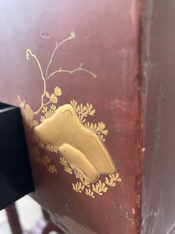 Antique Asian Side Table Red Lacquer Chinoiserie Decorations – Wood (photo 11 of 15)