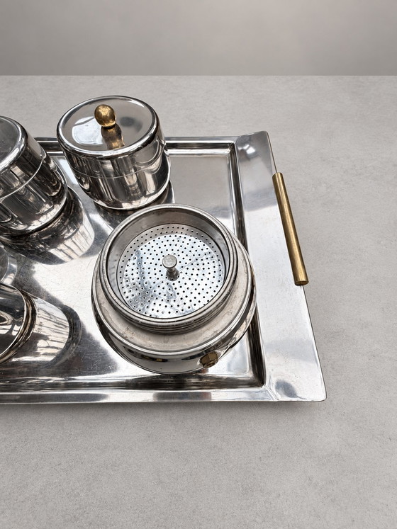 État neuf! Set café vintage Guido Bergna pour Douwe Egberts – 5 pièces design italien (Acier Inoxydable (photo 8 of 10)