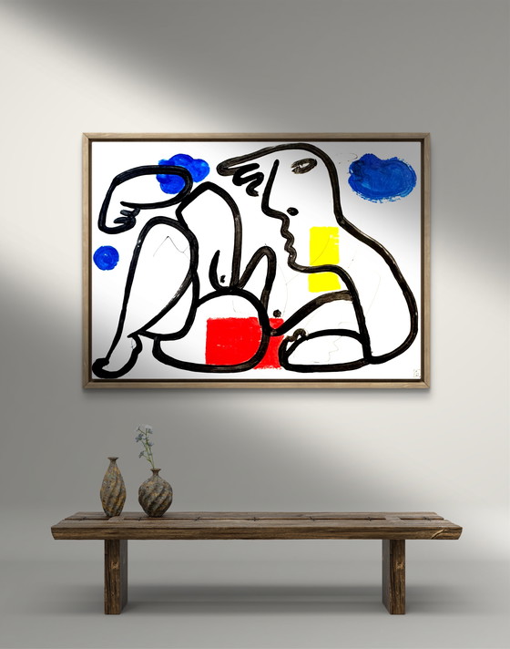 Image 1 of Gundi Falk (1966) Magnificent painting “female nude between blue and red”