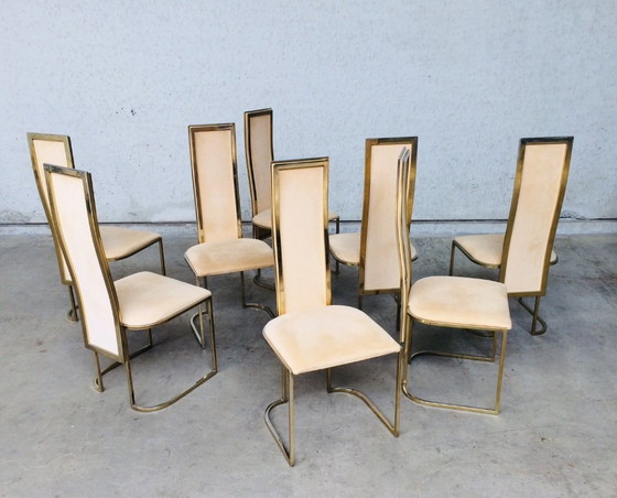 Image 1 of Set di 8 sedie da pranzo Hollywood Regency Design di Belgo Chrom, anni '70