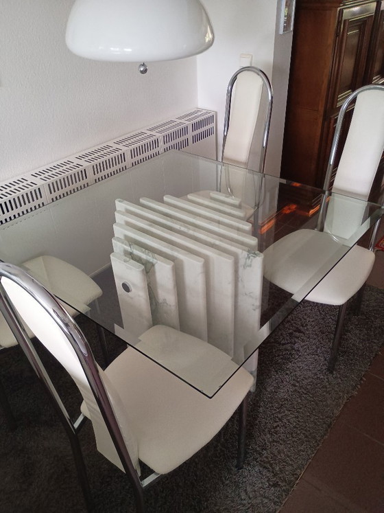 Image 1 of Designer-Tischgestell aus Marmor mit Glasplatte