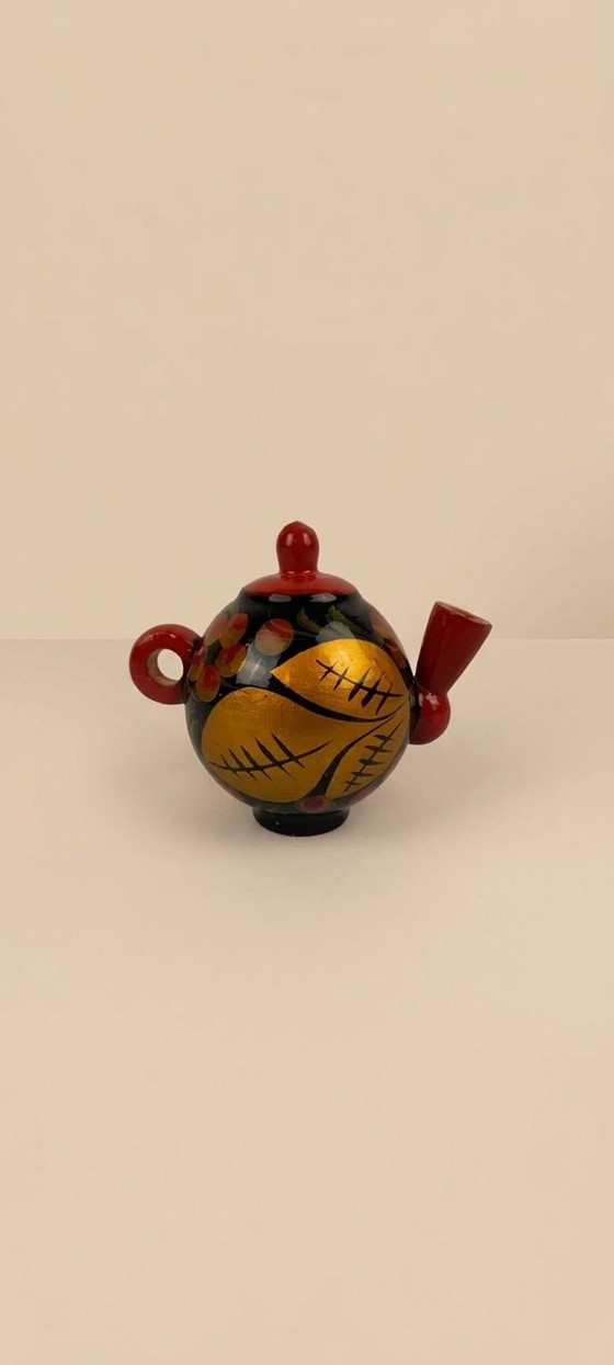 Set van 3 Khokhloma Russische miniaturen, Geschilderd gelakt hout, Decoratieve objecten, Oranje (foto 5 van 6)