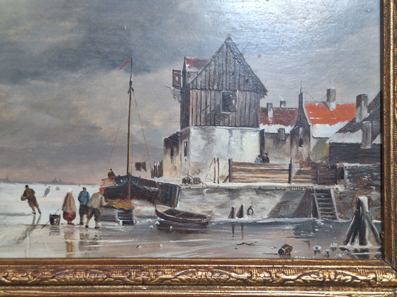Image 1 of Wintertafereel olieverfschilderij 