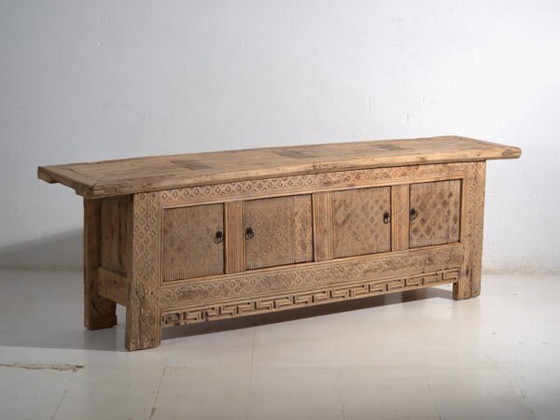 Antique carved low sideboard in pine wood – China, circa 1900 – Iron (photo 6 of 40)