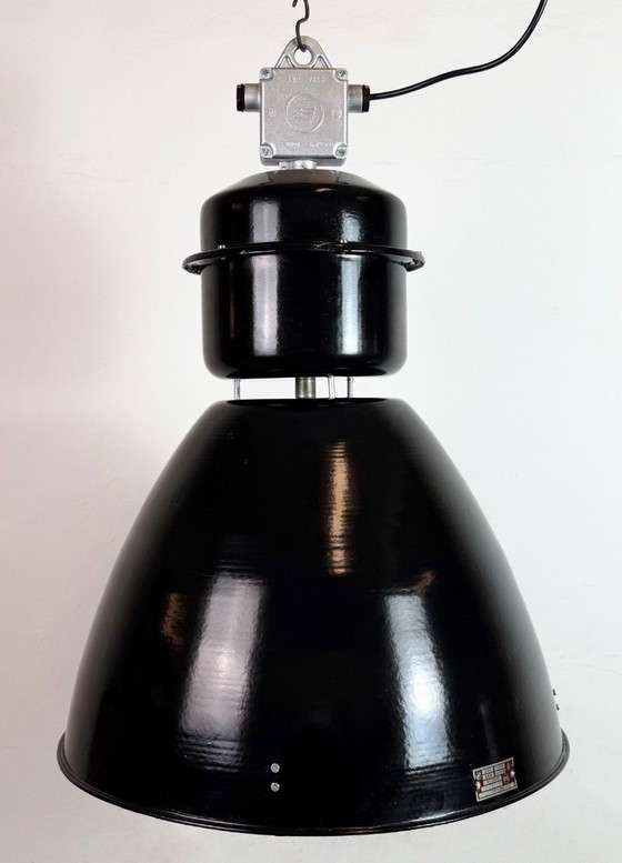 Image 1 of Large Black Industrial Factory Pendant Lamp from Elektrosvit, 1960s