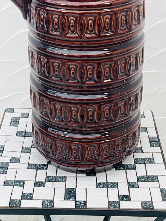 Image 1 of Brown vase with geometric relief from the 1970s, West Germany